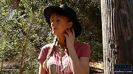 Country girl Jennifer strips outdoors, big ass and hairy pussy exposed