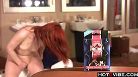 Does this sexy redhead finger her pussy in the shower solo?