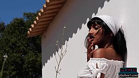 Curvy Indian MILF Angel Constance Strips Naked Outdoors for Playboy