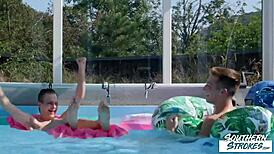 gay twinks tony and corey going bareback by the pool