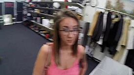 Daring amateur woman boldly fucks and sucks cock to orgasm in shop