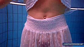 Amazing hairy underwater show by Marketa at pool