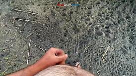 A brunette hentai girl masturbates under a bridge