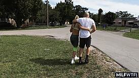 big tits bounce hard while she runs outdoors