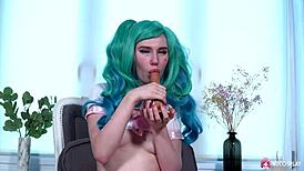 Solo cosplay girl leyla lure fucks herself hard with dildo