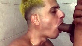 Interracial teen sneaks for big black cock blowjob