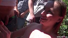 I watched this German MILF get a blowbang from 20 guys on the beach