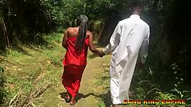 priest succumbs to ebony teen's charm with big black cock in african forest