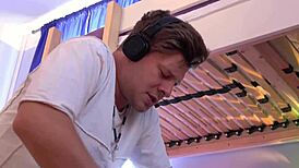 Fake hostel dude fucks naturally busty hot babe while boyfriend watches