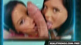 Realitykings round and brown features a skinny blonde bathing in the shower with POV cock action.