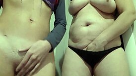 i caught my neighbor masturbating her big tits, so i joined in for some lesbian homemade fun