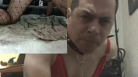 He uses two plump dildos in front of two cameras.