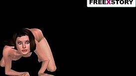 In this animated 3D cartoon, a girl strikes sexy poses in various positions
