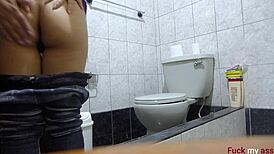 Best tight latina ass gets anal creampie in bathroom 😈