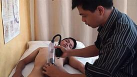 Asian Twink Seduced by Nympho Stud Doctor for Intense Blowjob and Assfucking