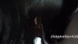 Young Vietnamese teen deepthroats boyfriend on rainy day