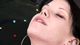 Young brunette slut masturbates her tight, dripping pussy in first porn.