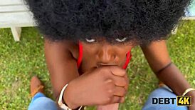 black brunette returns debt with outdoor sex