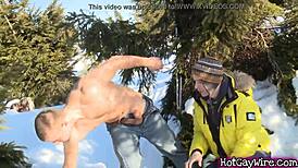 two playful gay twinks fucking outdoors under the blue sky