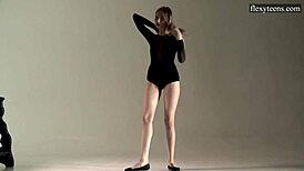 Sofia zhiraf, skinny sexy blondie, flexes in athletic workout on sofa