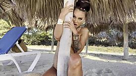 Monika Fox indulges in solo masturbation on the beach, featuring squirt and prolapse in a free video.