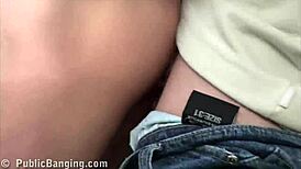 Cum splashes on tall girl's face during risky street orgy.