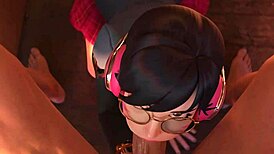 school-girl d va slurps cock, takes messy facial 😍