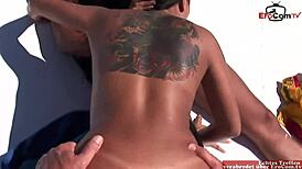 i fucked that busty black haired babe on the boat in anal threesome oops