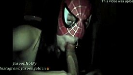 That teen babe as spider sucks huge dick.