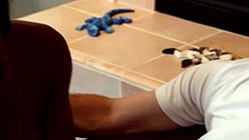 ebony stunner rims hunk's ass with big tits bouncing