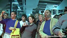 horny slut spreading her legs at the sex show