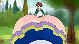 Aqua's tiny skirt got me hooked to seduce Kazuma in this hentai parody.