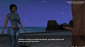beautiful cheating wife milf with big ass and perfect big tits creampied by big young 18+ cock on beach at night in 3d animated ntr porn game part 18