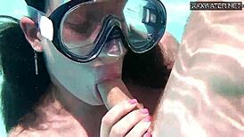 Minnie manga and Eduard cum underwater in the pool.