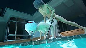 lots of wet futa bitches have sex near the pool and sauna in 3d