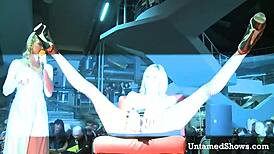 horny slut spreading her legs at the sex show