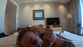 amazing cumshot lands in misha maver's mouth while rimming and licking balls