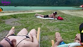 Voyeur jerks off on beach while I touch myself