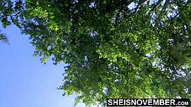 chilling at the pool, stripping down to show off my cute ebony bubble butt jiggling naked