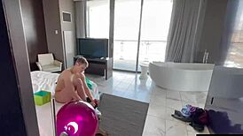 How does Sage Roux handle that big cock in fishnet suit?