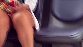 Holy Shit! 18-Year-Old Stepdaughter Flashes No Panties on a Public Bus Ride!