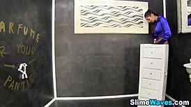 a glam euro babe experiences a messy facial at the gloryhole
