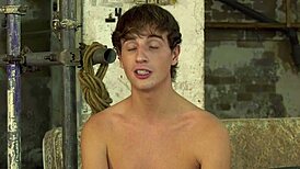 The dominant master ties up his young submissive gay guy for bareback fun