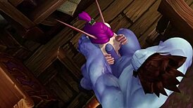 Hey, check out this blue man elf warcraft parody with big curves.