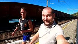 cute babe with small tits gets sucked and assfucked by three guys outdoors by the sea