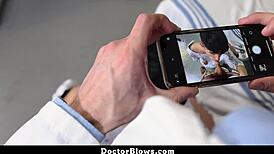 Horny gay doctor examines his patient in the office.