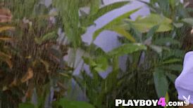 cute russian milf model katya clover posing outdoor exposing amazing wet body to camera