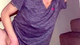 Redhead Wife Rubs Shaved Pussy On Stairs For Cum