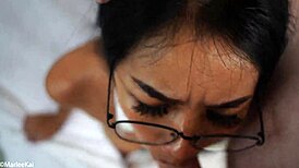 Asian Girlfriend's Glasses Drenched in Cum!