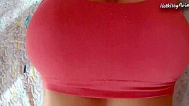 slutty step-sis bounces her huge tits in missionary position, almost making me cum inside